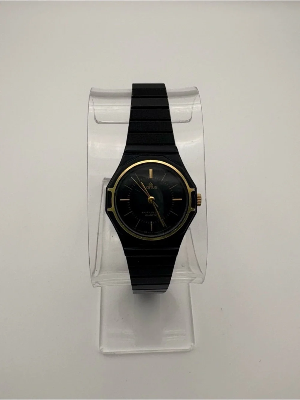 Vintage Lorus Women's Quartz V236-0170‎ Black Tone Watch Gold Tone Bezel